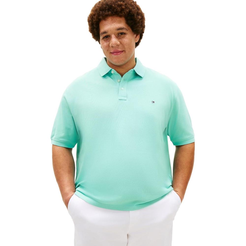 imageTommy Hilfiger Mens Short Sleeve Polo Shirts in Regular Fit with Stretch and Organic Pique CottonArctic Aqua