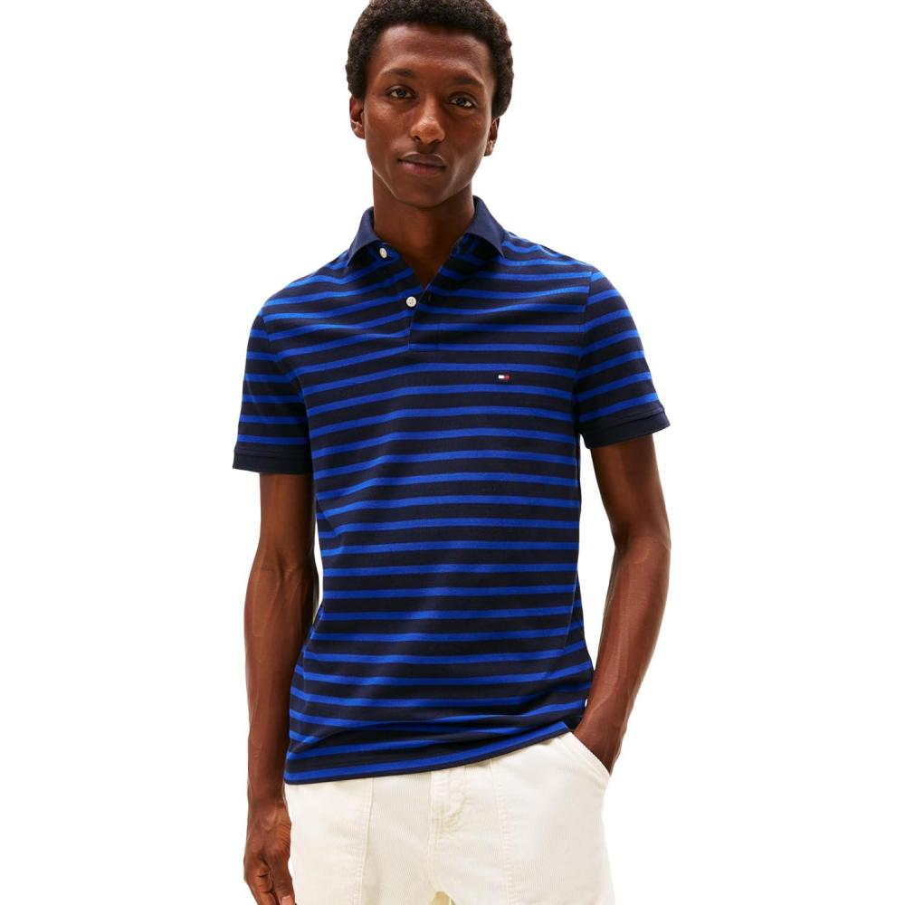 imageTommy Hilfiger Mens Short Sleeve Polo Shirts in Regular Fit with Stretch and Organic Pique CottonDesert Sky  Wedge Blue