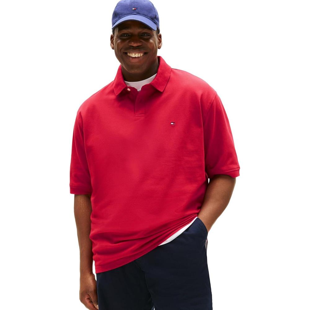 imageTommy Hilfiger Mens Short Sleeve Polo Shirts in Regular Fit with Stretch and Organic Pique CottonMedium Red