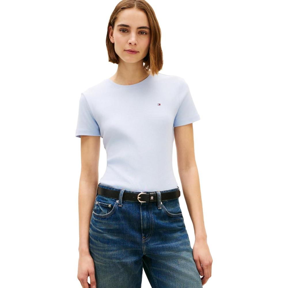 imageTommy Hilfiger Womens Basic Short Sleeve Cotton CrewNeck TShirtBreezy Blue