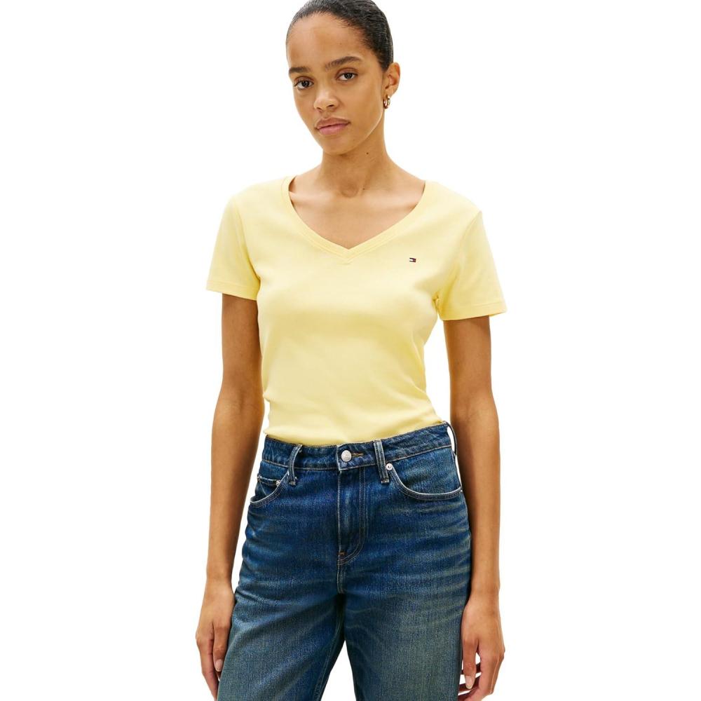 imageTommy Hilfiger Womens Basic Short Sleeve Cotton VNeck TShirtCitronella