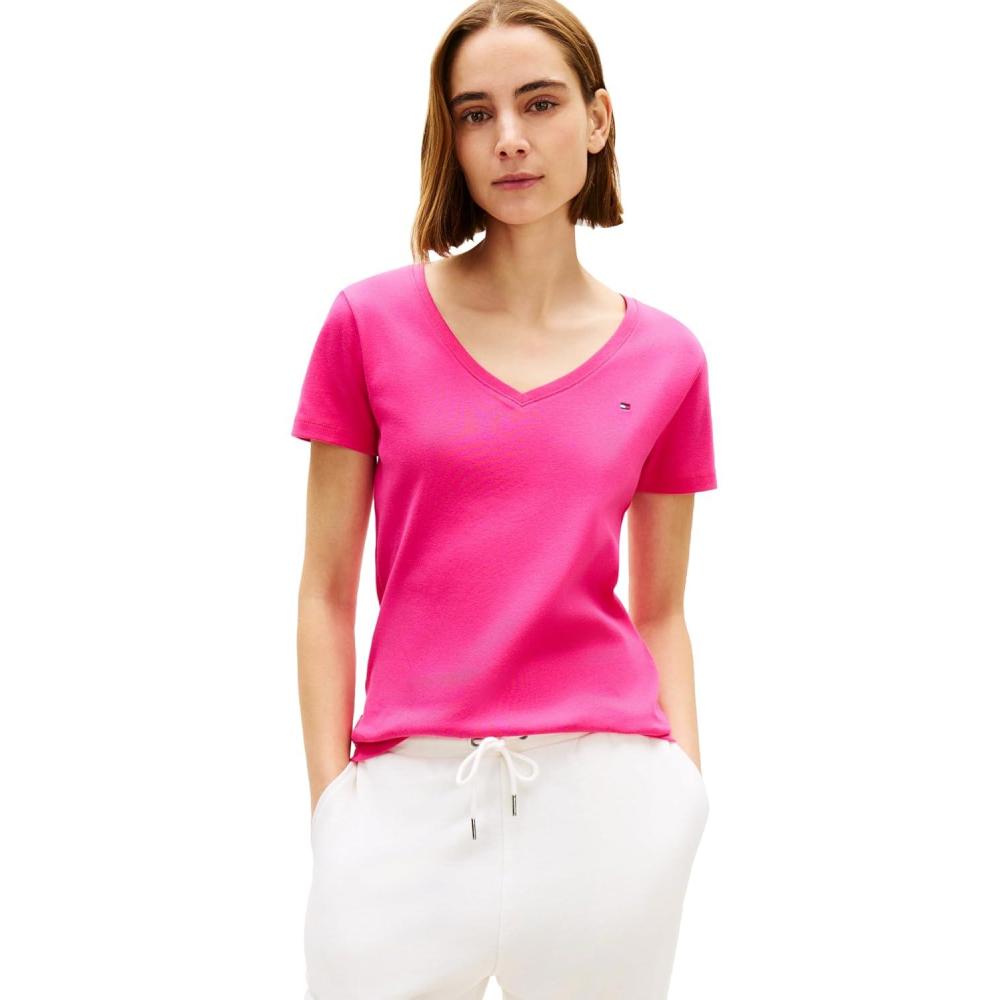 imageTommy Hilfiger Womens Basic Short Sleeve Cotton VNeck TShirtPink Perfection
