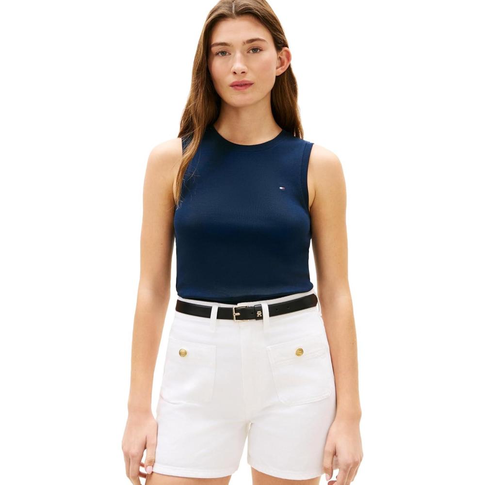 imageTommy Hilfiger Womens Basic Sleeveless Cotton Crew Neck Tank TopDark Night Navy
