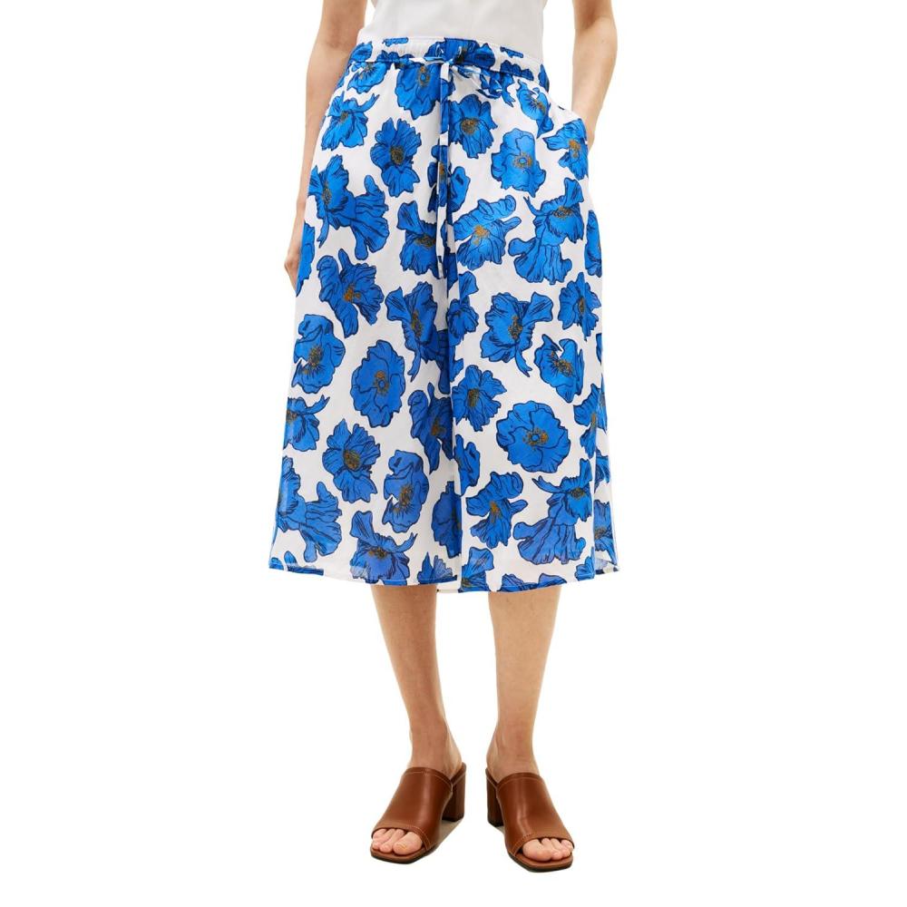 imageTommy Hilfiger Womens Cotton Pull on Midi Skirt with Drawstring Waist and PocketsPop Art Floral Ecru