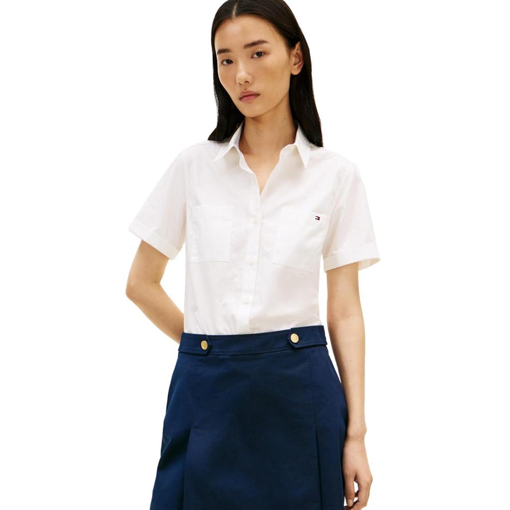 imageTommy Hilfiger Womens Cotton Short Sleeve Button Down Shirt in Regular FitEcru