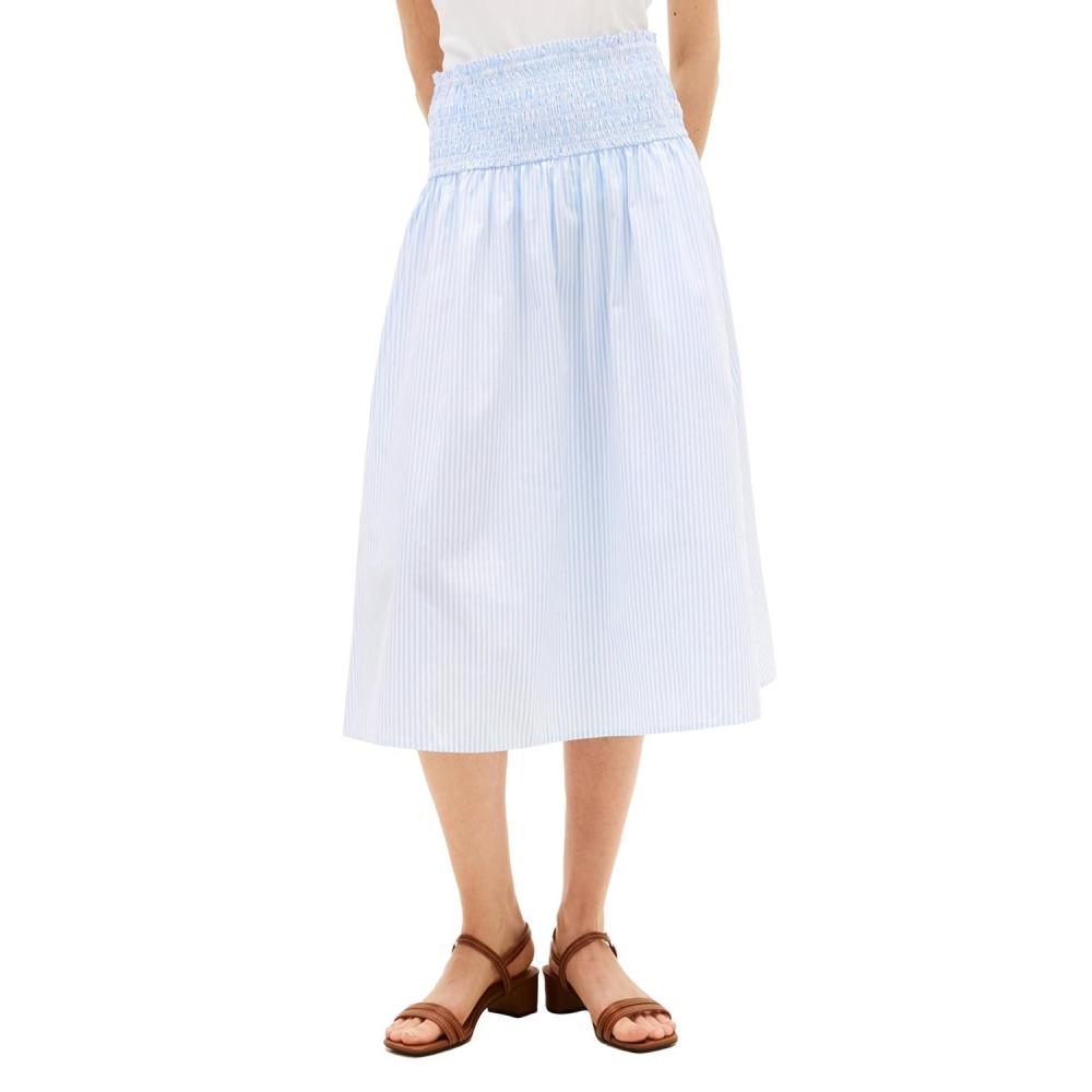 imageTommy Hilfiger Womens Cotton Smocked Pull on Midi SkirtClassic Ithaca White Vessel Blue