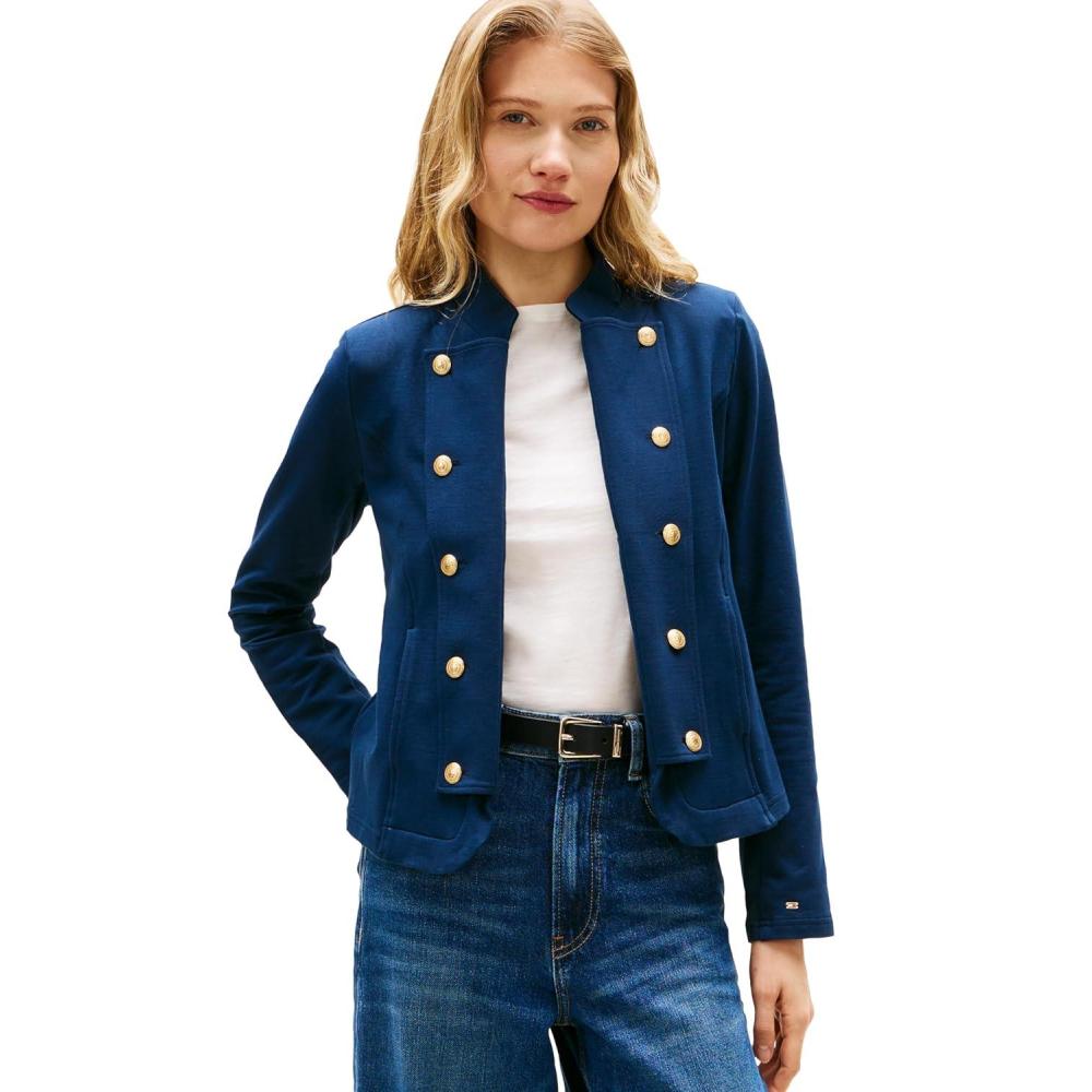 imageTommy Hilfiger Womens Double Breasted Knit Jacket Button Down Long Sleeve Knit JacketDark Night Navy