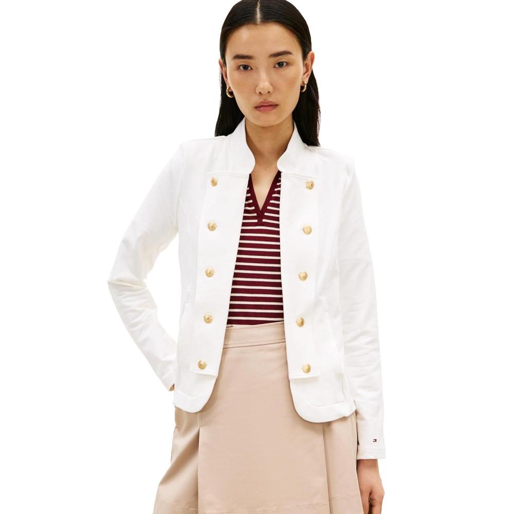 imageTommy Hilfiger Womens Double Breasted Knit Jacket Button Down Long Sleeve Knit JacketEcru