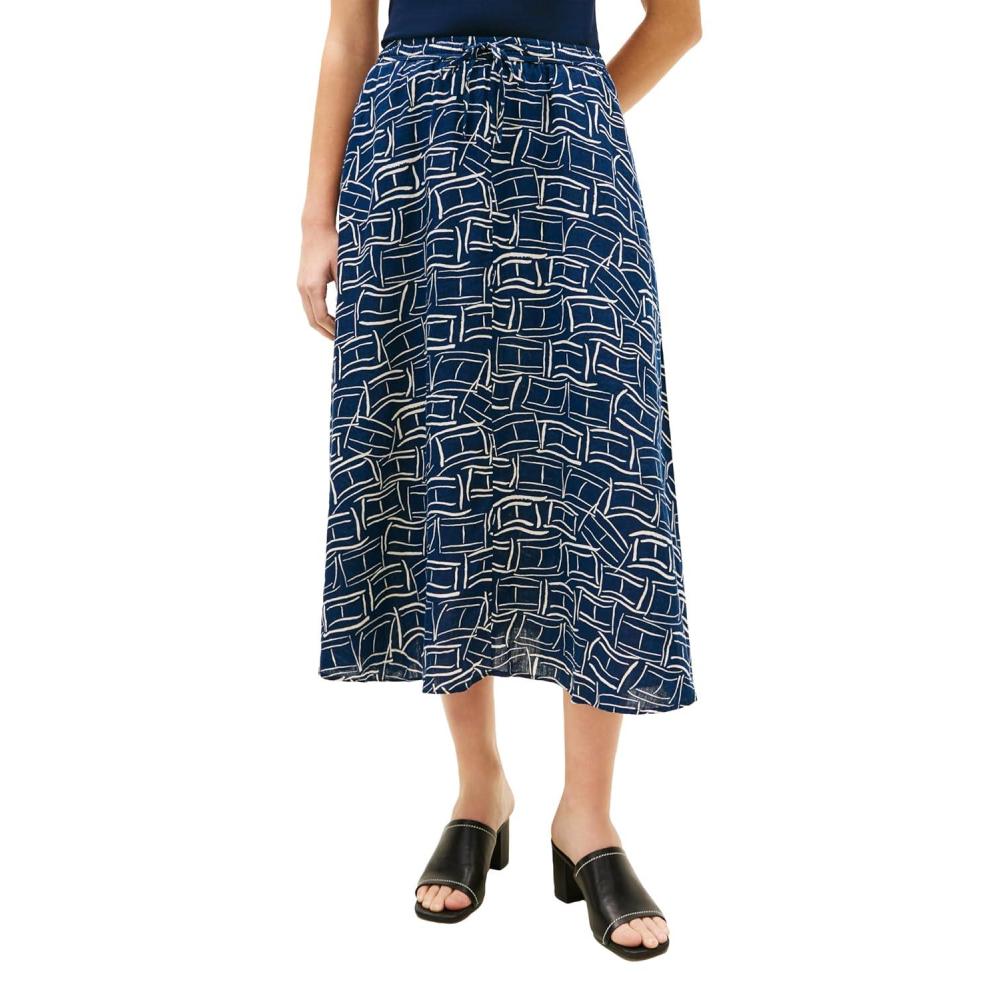 imageTommy Hilfiger Womens Lightweight Linen Flared Midi Skirt with Elastic WaistFlag Feathers Dark Night Navy