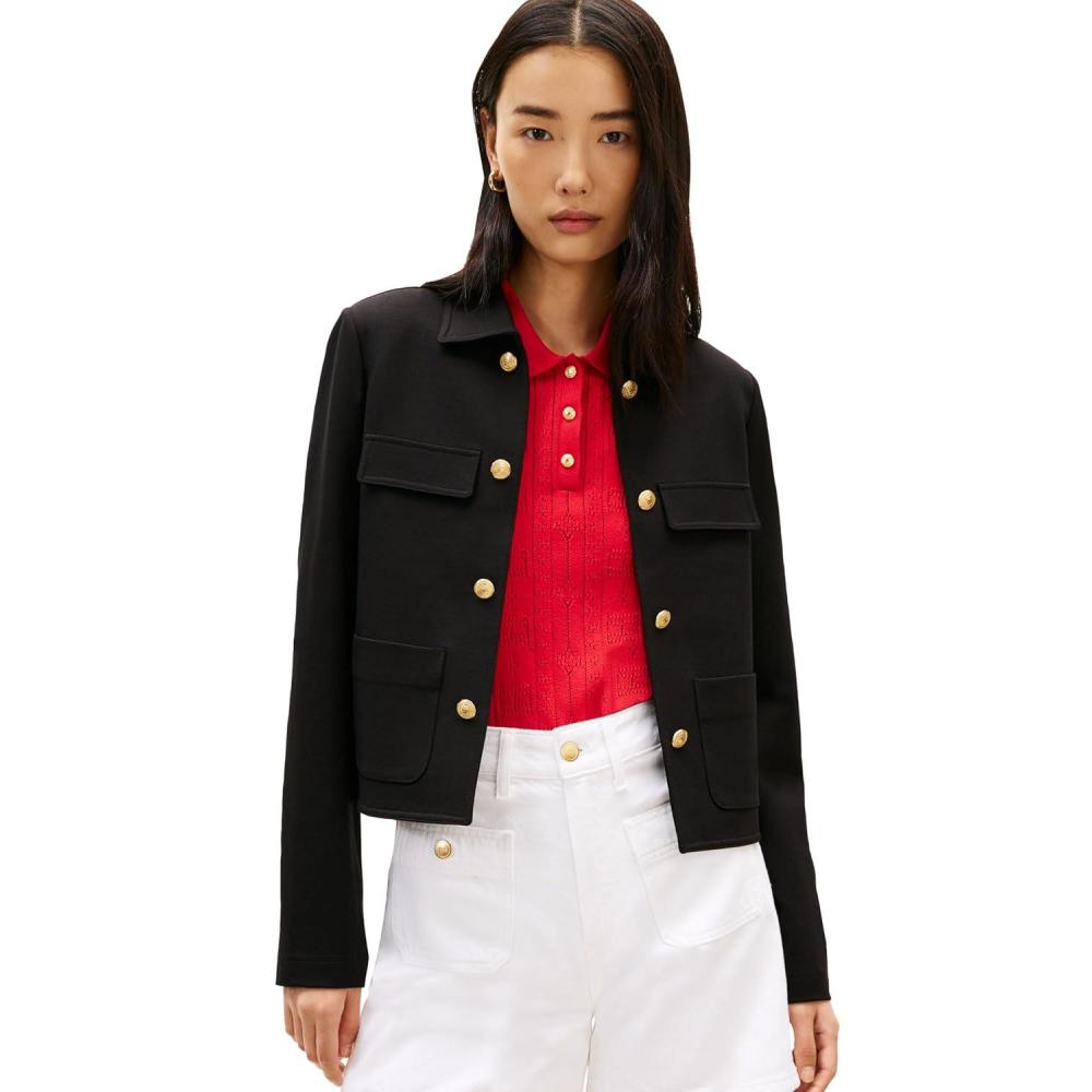 imageTommy Hilfiger Womens Open Front Jacket Button Down Long Sleeve Business Casual JacketBlack