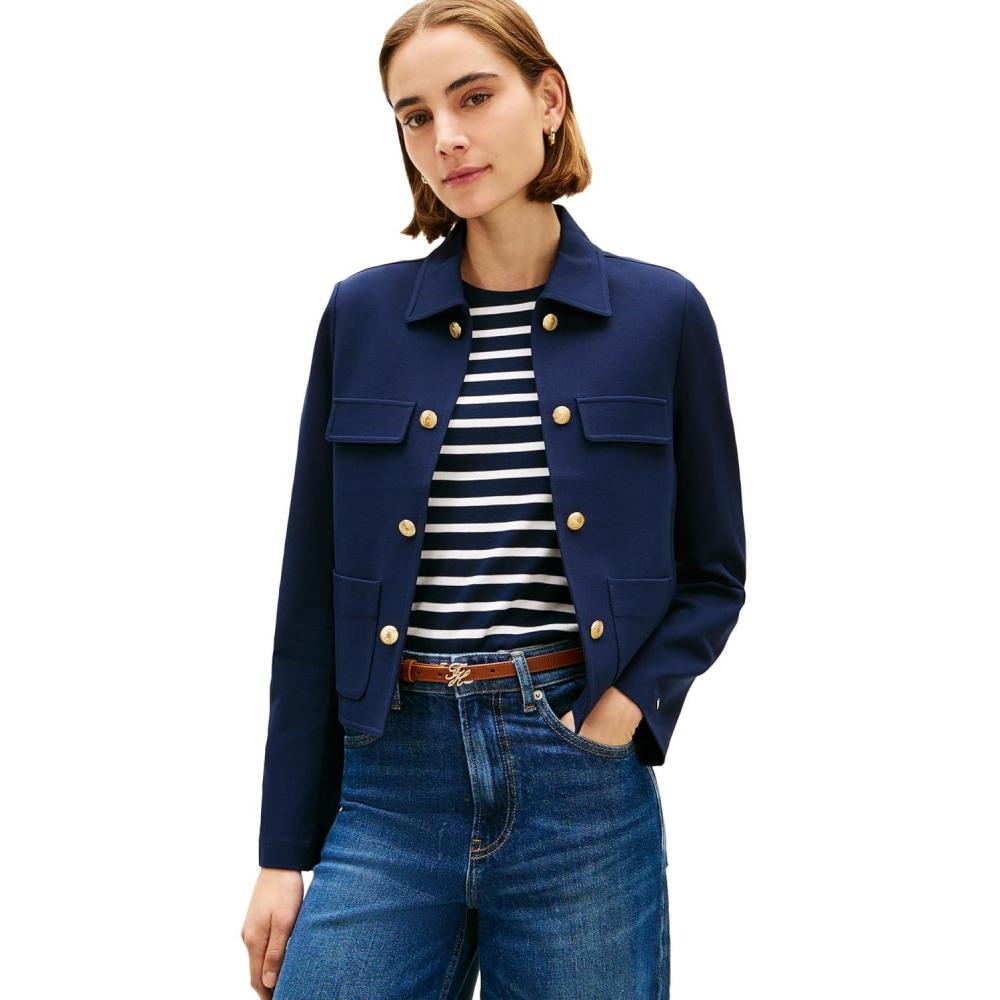 imageTommy Hilfiger Womens Open Front Jacket Button Down Long Sleeve Business Casual JacketDark Night Navy