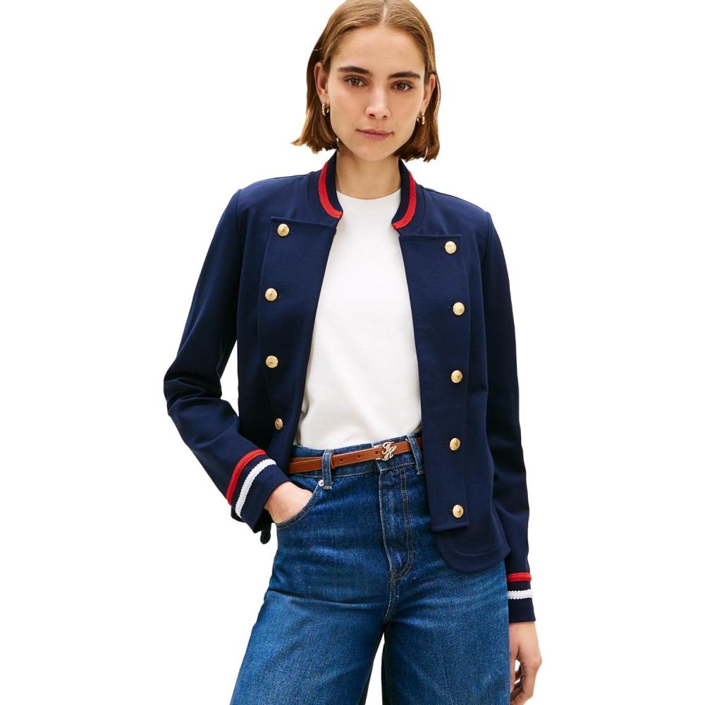 imageTommy Hilfiger Womens Open Front Knit Jacket Button Down Long Sleeve Knit JacketDark Night NavyRwb