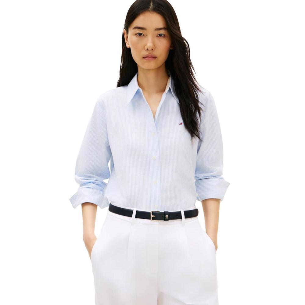 imageTommy Hilfiger Womens Oxford Long Sleeve Button Down Shirt in Regular FitClassic Ithaca White Vessel Blue