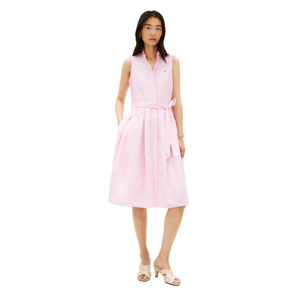 imageTommy Hilfiger Womens Poplin Frill Sleeveless Shirt DressClassic Ithaca White Rose Petal