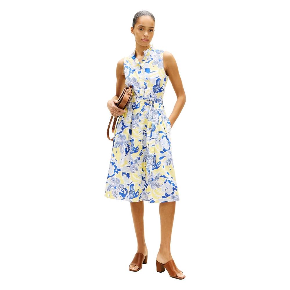 imageTommy Hilfiger Womens Poplin Frill Sleeveless Shirt DressSpring Garden Blue OrbitCitronella