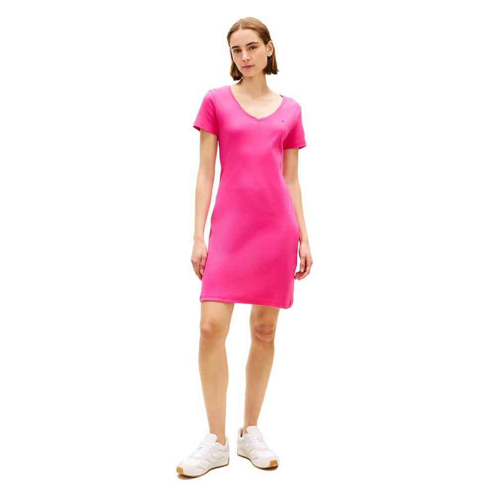 imageTommy Hilfiger Womens Short Sleeve Cotton VNeck TShirt Dress Casual Dress Loose FitPink Perfection