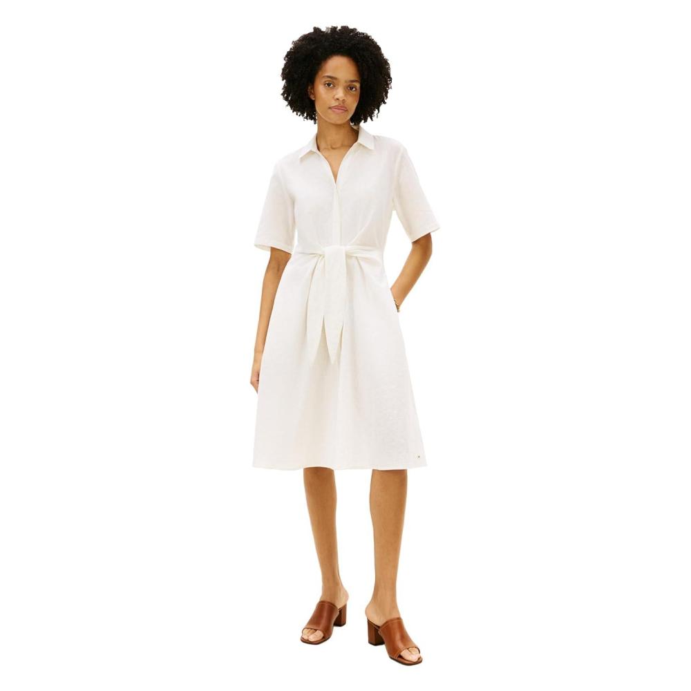 imageTommy Hilfiger Womens Short Sleeve Linen Shirt Midi Dress with PocketsEcru