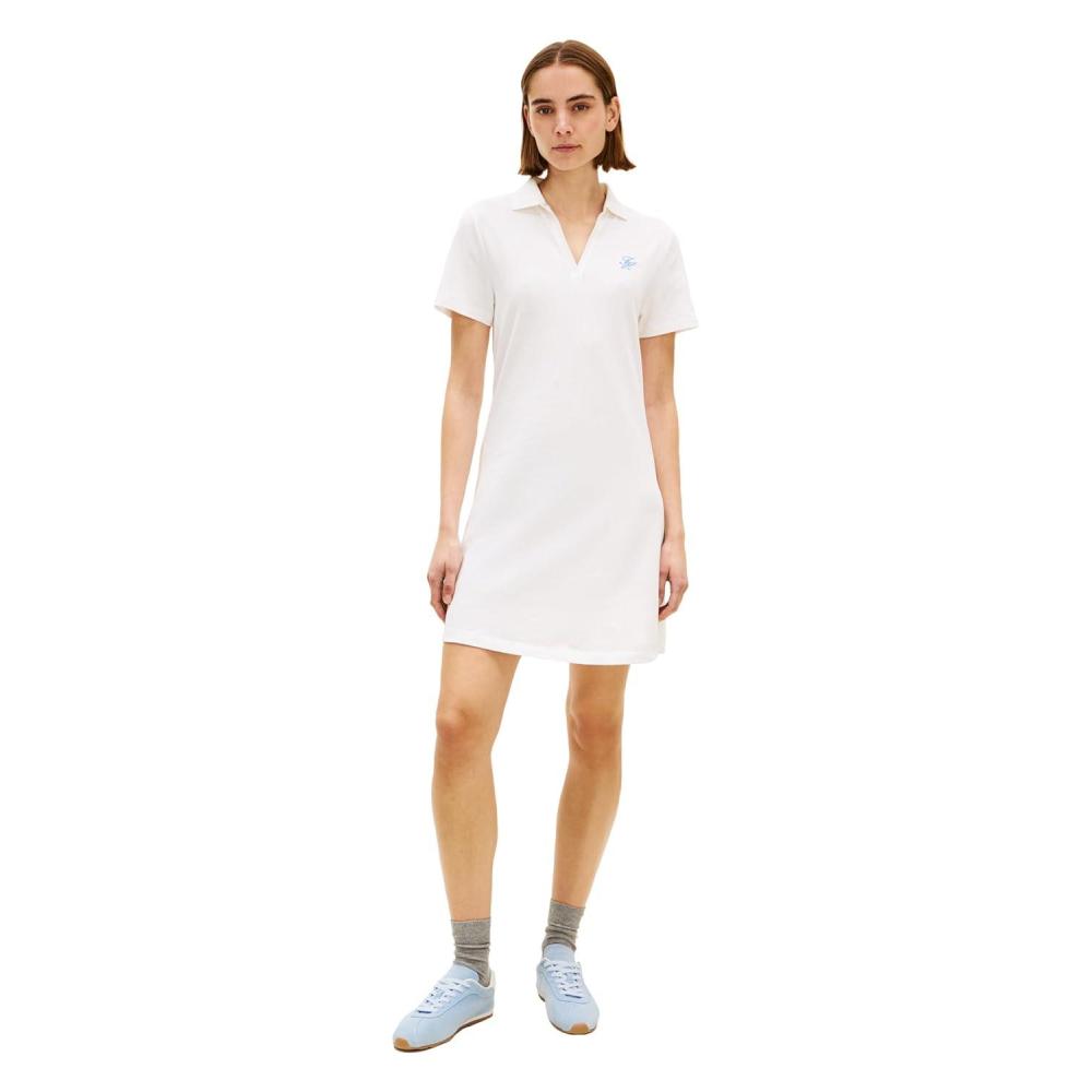 imageTommy Hilfiger Womens Short Sleeve V Neck Polo Dress Casual Tennis Dress with Script LogoEcru