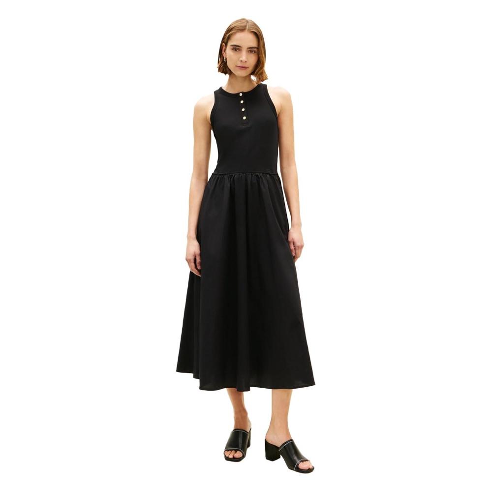imageTommy Hilfiger Womens Sleeveless Cotton Midi Dress with Pockets and StretchBlack