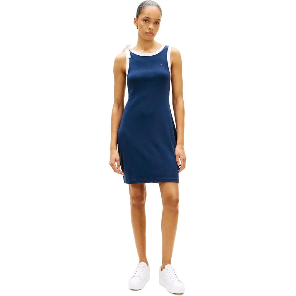 imageTommy Hilfiger Womens Sleeveless Cotton TShirt Dress with Bow Detail Casual DressDark Night Navy
