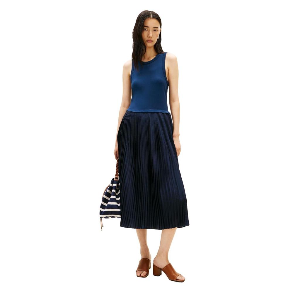 imageTommy Hilfiger Womens Sleeveless Midi Tank Dress Pleated a Line DressDark Night Navy