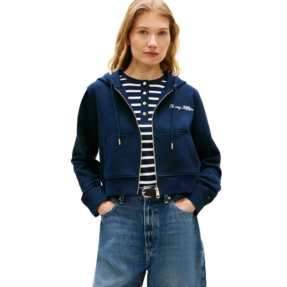 imageTommy Hilfiger womens Cropped Full Zip Up Hoodie SweatshirtDark Night Navy