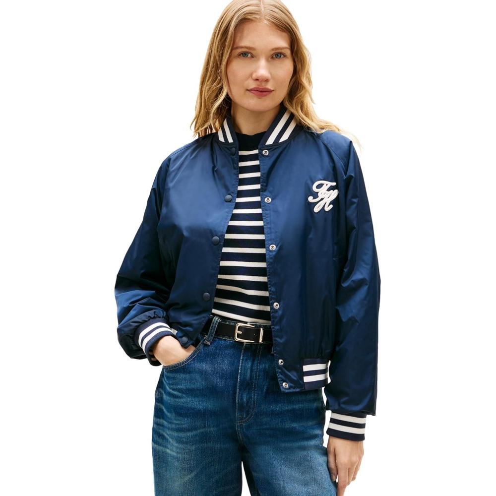 imageTommy Hilfiger womens Lightweight Bomber Jacket With Back Logo Varsity JacketDark Night Navy