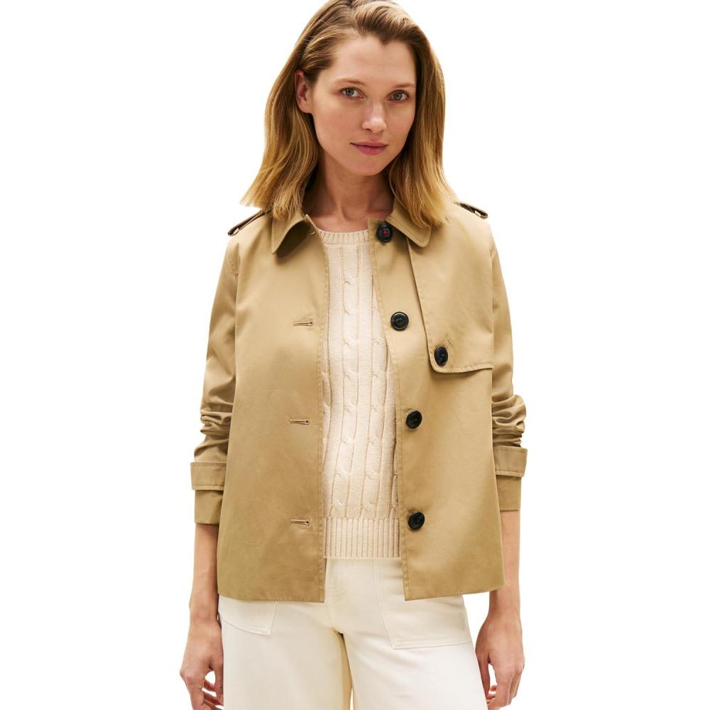 imageTommy Hilfiger womens Lightweight Short Trenchcoat With Pockets and Embroidered Flag LogoDriftwood Taupe