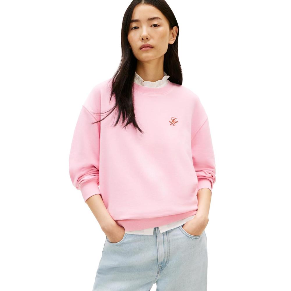 imageTommy Hilfiger womens Medium Weight Crew Neck Sweatshirt Pullover With Monogram LogoClassic Pink