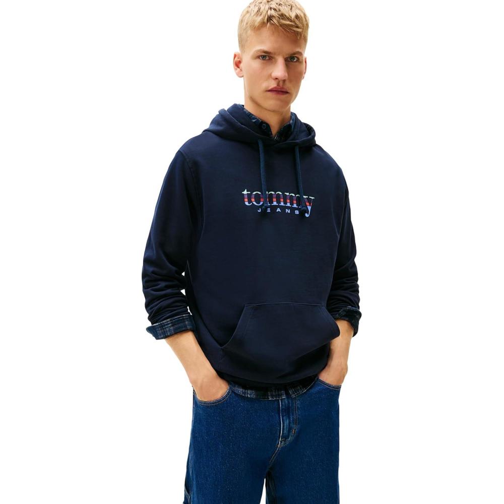 imageTommy Jeans Mens Medium Weight Hoodie Sweatshirt With Signature Printed Archival GraphicDark Night Navy
