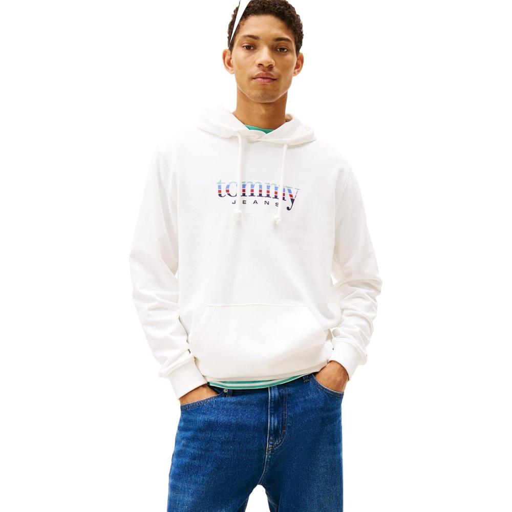 imageTommy Jeans Mens Medium Weight Hoodie Sweatshirt With Signature Printed Archival GraphicEcru