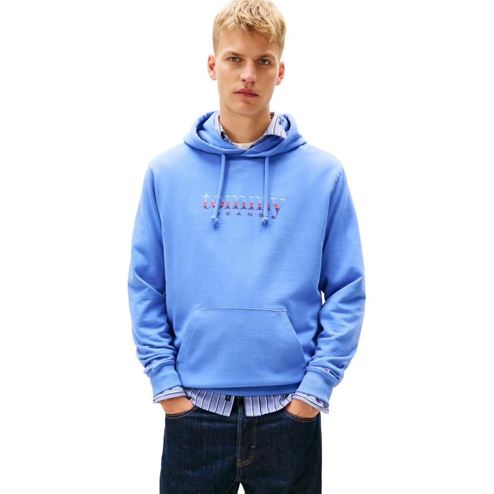 imageTommy Jeans Mens Medium Weight Hoodie Sweatshirt With Signature Printed Archival GraphicLight Horizon Blue
