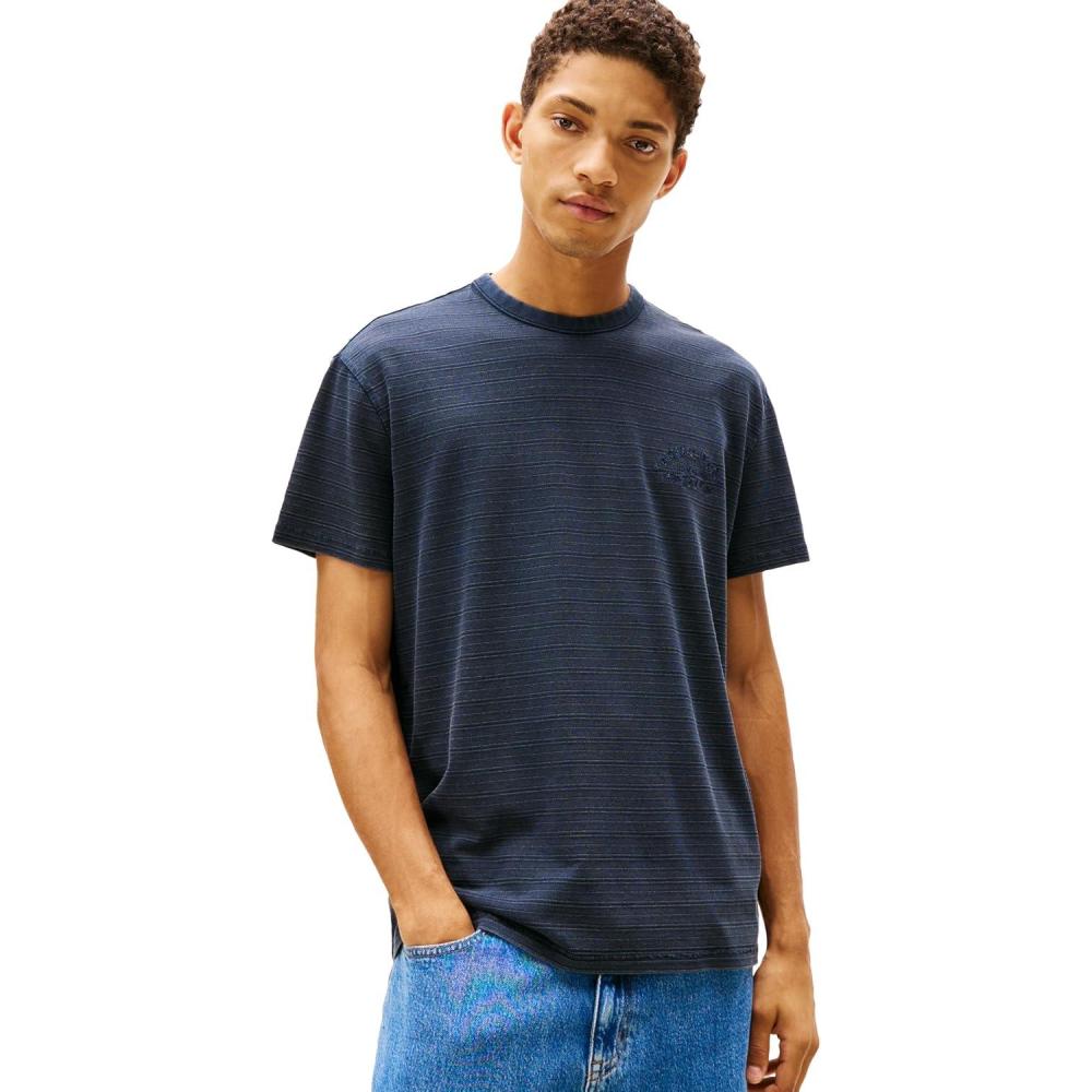 imageTommy Jeans Mens Short Sleeve Cotton Graphic TShirts with Embroidered Tonal LogoDark Night Navy