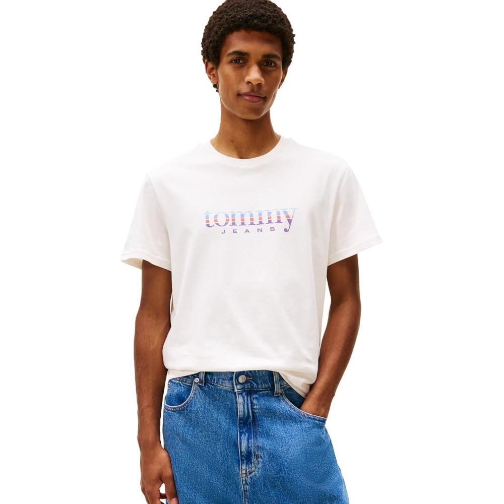 imageTommy Jeans Mens Short Sleeve Cotton Graphic TShirts with Signature Printed Archival GraphicAncient White