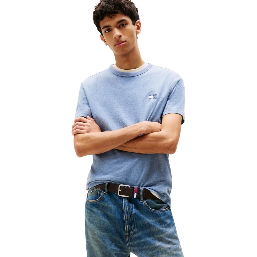imageTommy Jeans Mens Short Sleeve Cotton Graphic TShirtsBlue Moment Heather Tonal