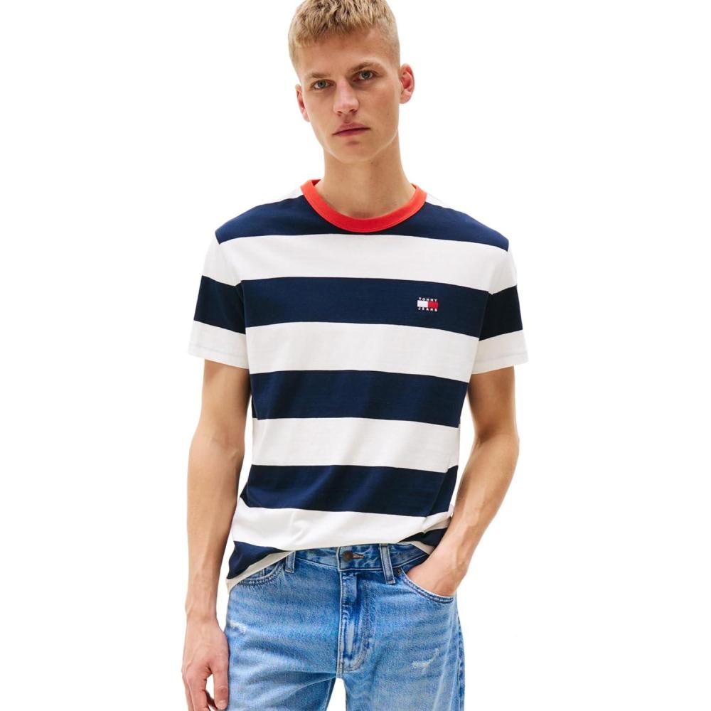 imageTommy Jeans Mens Short Sleeve Cotton Graphic TShirtsDark Night Navy  Ecru