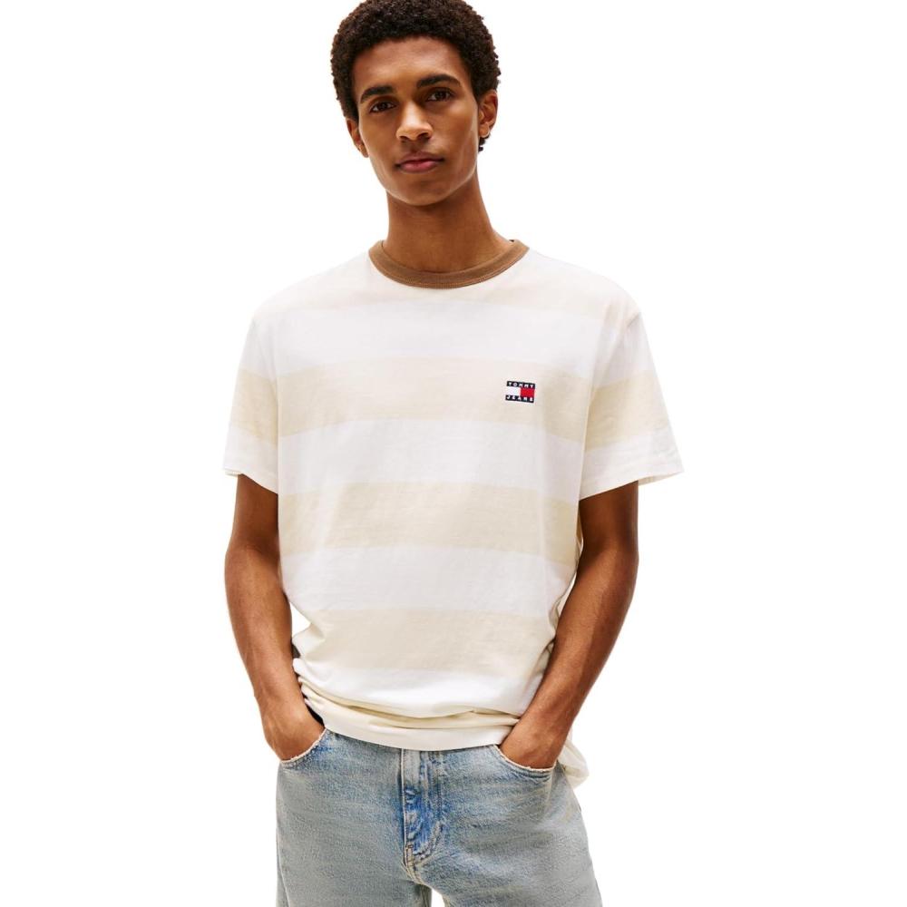 imageTommy Jeans Mens Short Sleeve Cotton Graphic TShirtsNewsprint Ecru