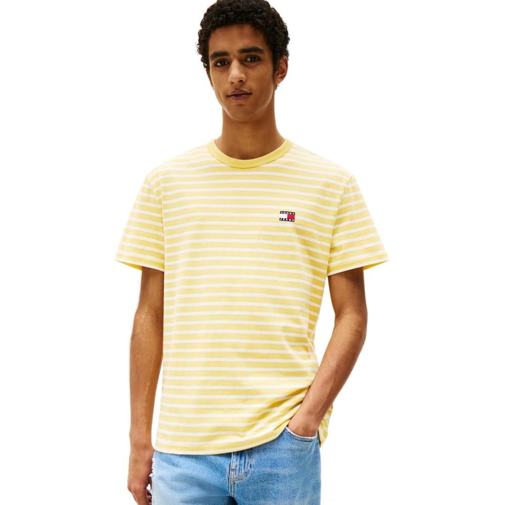 imageTommy Jeans Mens Short Sleeve Cotton Graphic TShirtsYellow Dahlia Ecru