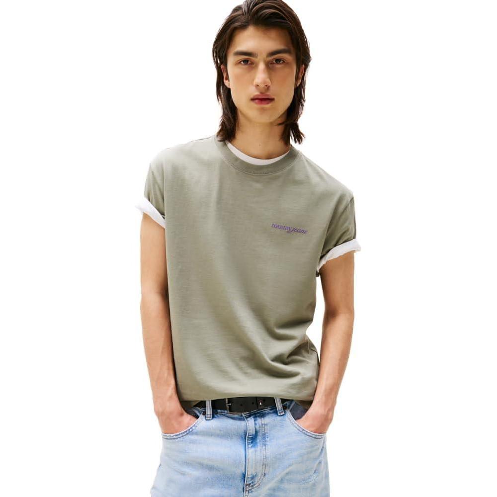 imageTommy Jeans Mens Short Sleeve Cotton TShirts with Blurred Printed Back GraphicUtility Sage