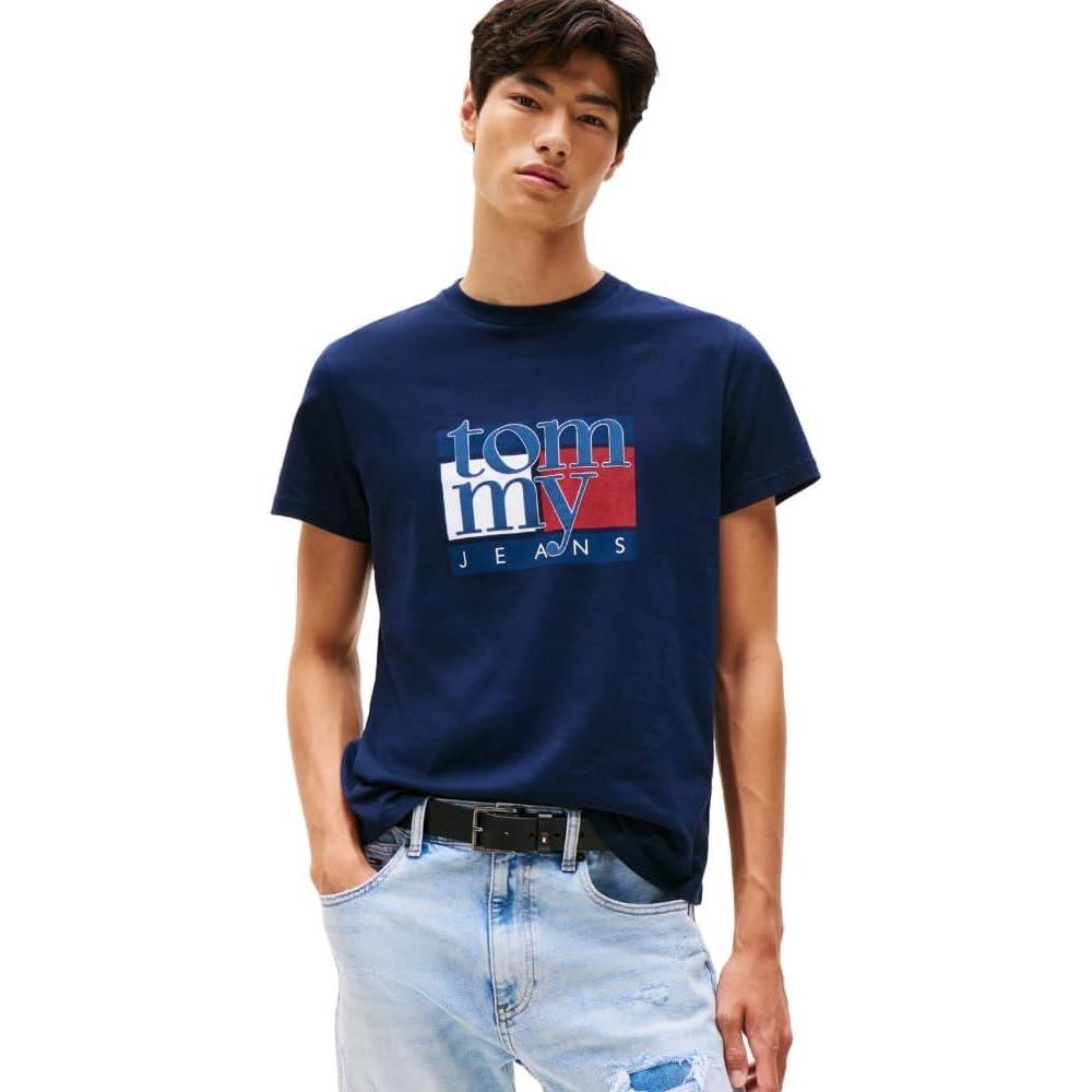 imageTommy Jeans Mens Short Sleeve Cotton TShirts with Flag and Logo GraphicDark Night Navy