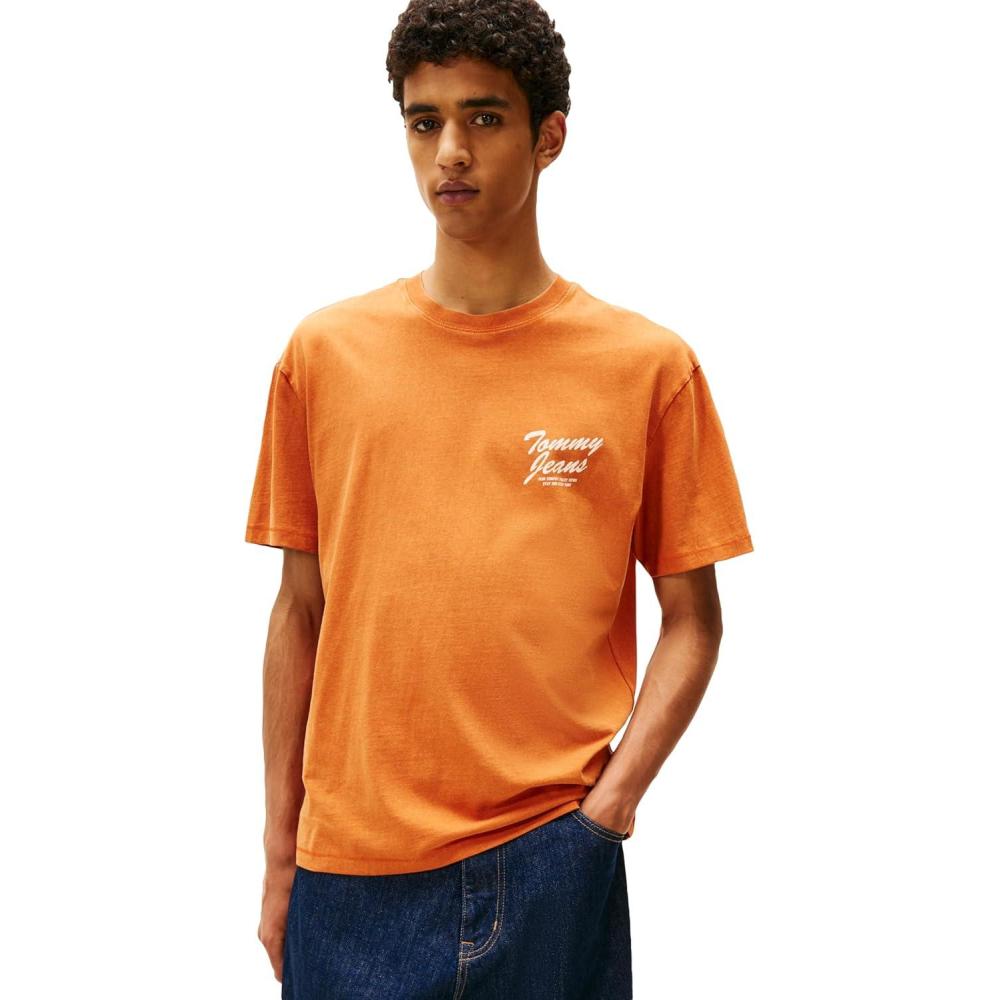 imageTommy Jeans Mens Short Sleeve Cotton TShirts with Logo and Printed Back GraphicVoyager Orange