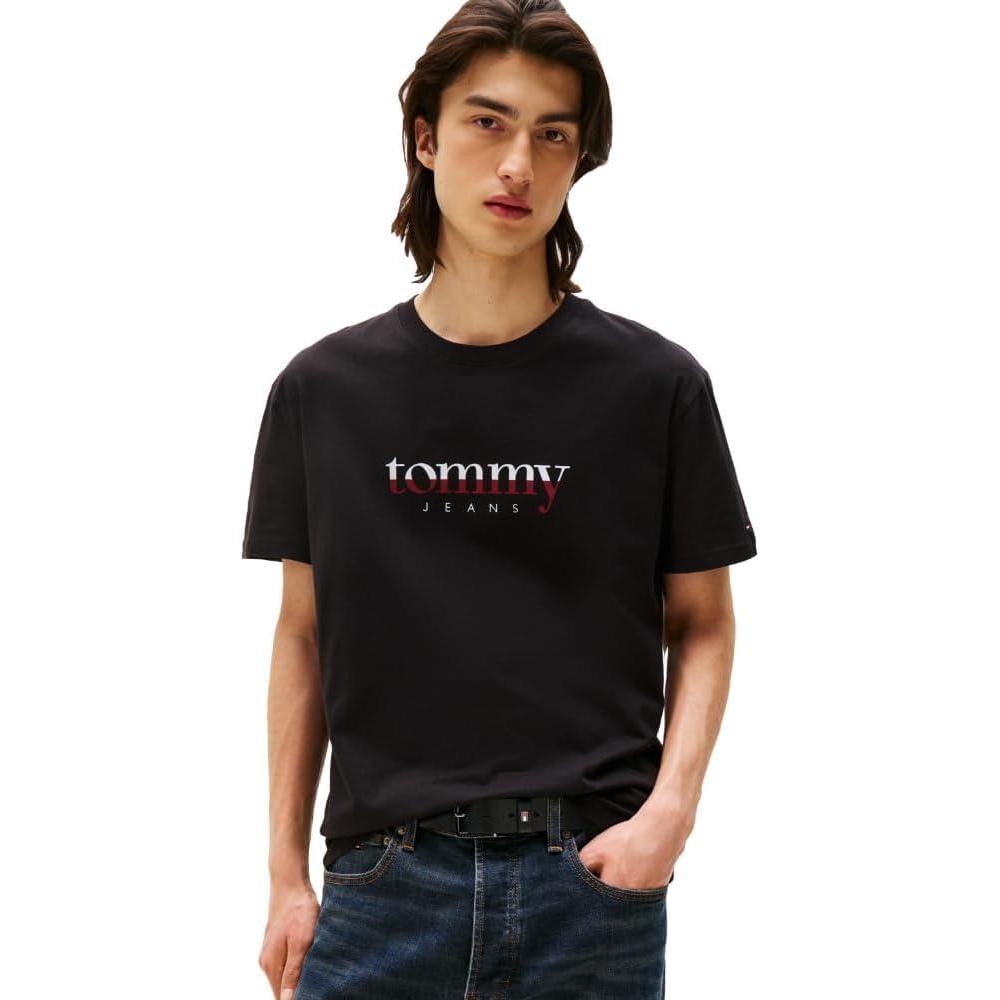 imageTommy Jeans Mens Short Sleeve Cotton TShirts with Printed TwoTone Logo GraphicBlack