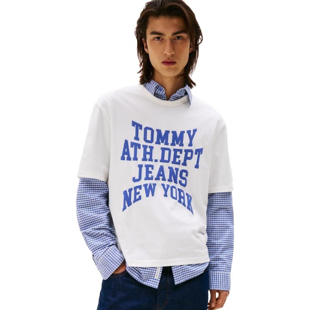 imageTommy Jeans Mens Short Sleeve Varsity Graphic Cotton TShirtsEcru