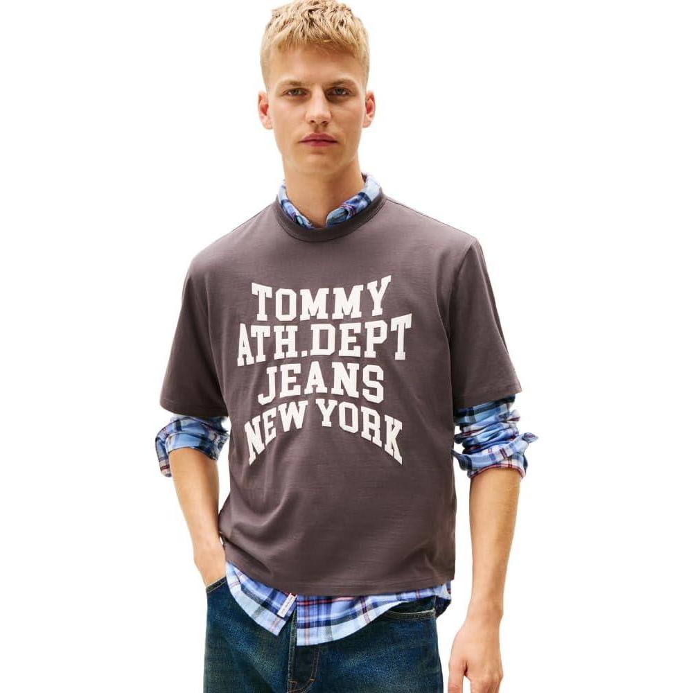 imageTommy Jeans Mens Short Sleeve Varsity Graphic Cotton TShirtsWashed Black