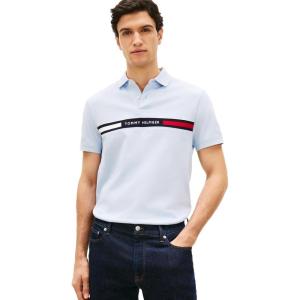 Tommy Hilfiger Men’s Short Sleeve Casual Polo Shirts in Regular Fit with Chest Logo Designs(Breezy Blue)