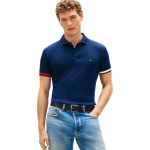 Tommy Hilfiger Mens Short Sleeve Casual Polo Shirts in Regular Fit with Liquid Cotton(Carbon Navy)