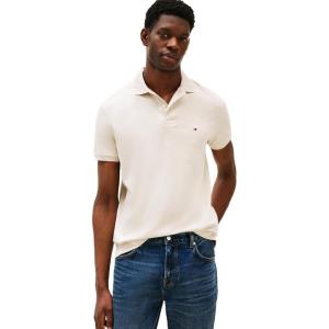 Tommy Hilfiger Mens Short Sleeve Casual Polo Shirts in Regular Fit with Liquid Cotton(Heathered Oatmilk)