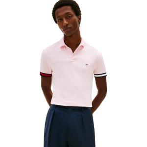 Tommy Hilfiger Mens Short Sleeve Casual Polo Shirts in Regular Fit with Liquid Cotton(Pink Lily/Rwb)