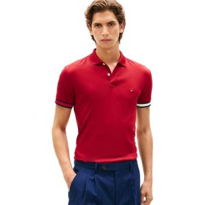 Tommy Hilfiger Mens Short Sleeve Casual Polo Shirts in Regular Fit with Liquid Cotton(Regatta Red)