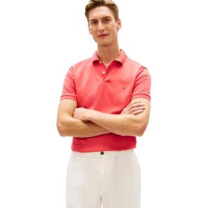Tommy Hilfiger Mens Short Sleeve Casual Polo Shirts in Regular Fit with Liquid Cotton(Vintage Red)